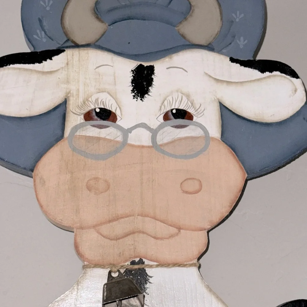 Vintage Cottage Cow Welcome Sign Towel Rack Handcrafted Tole Painting Art
